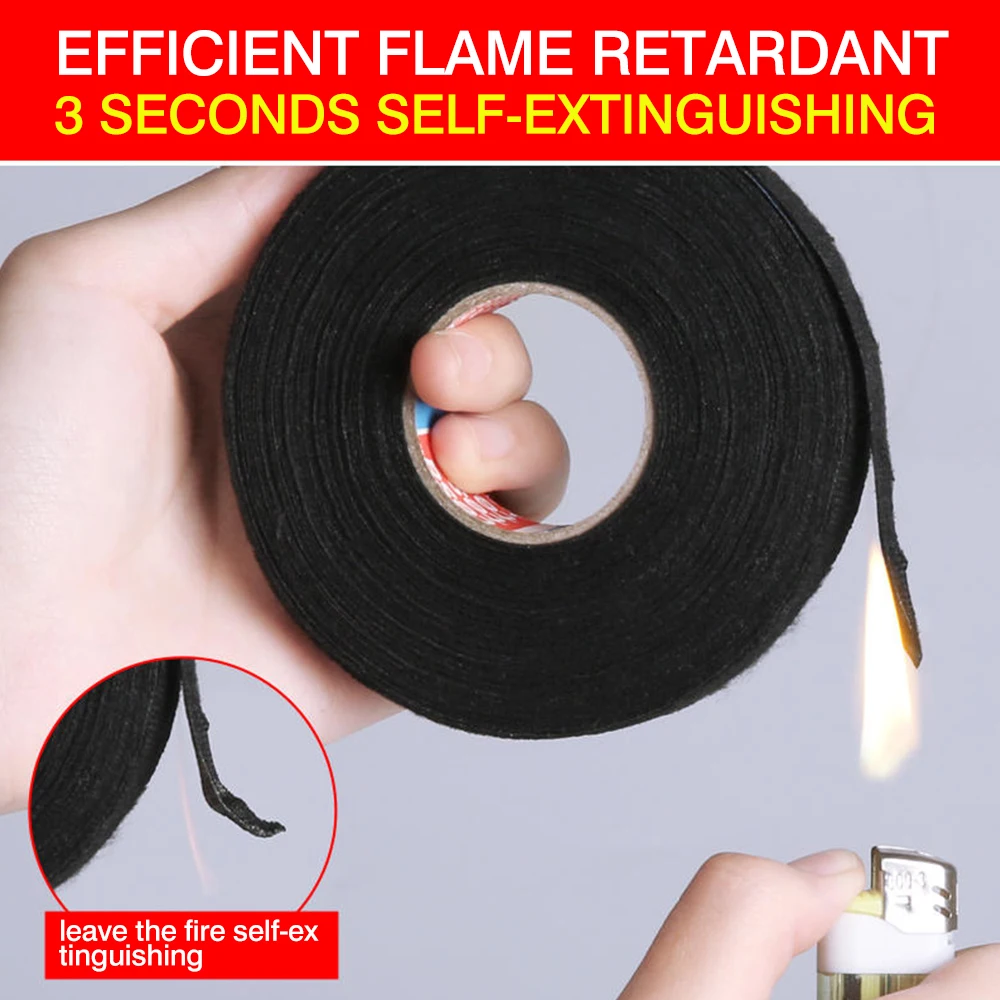 15M Heat-resistant Flame Retardant Tape Coroplast Adhesive Cloth Tape For Car Cable Harness Wiring Loom Protection Dropshipping