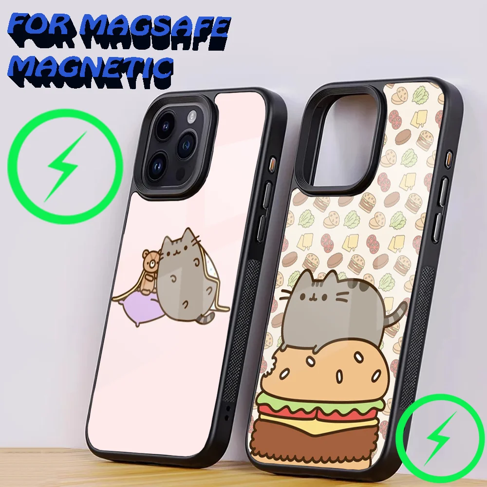 Kawaii Cat P-PusheenS Phone Case For iPhone 16,15,14,13,12,11,Plus,Pro,Max Mini Magsafe Magnetic Wireless Charging