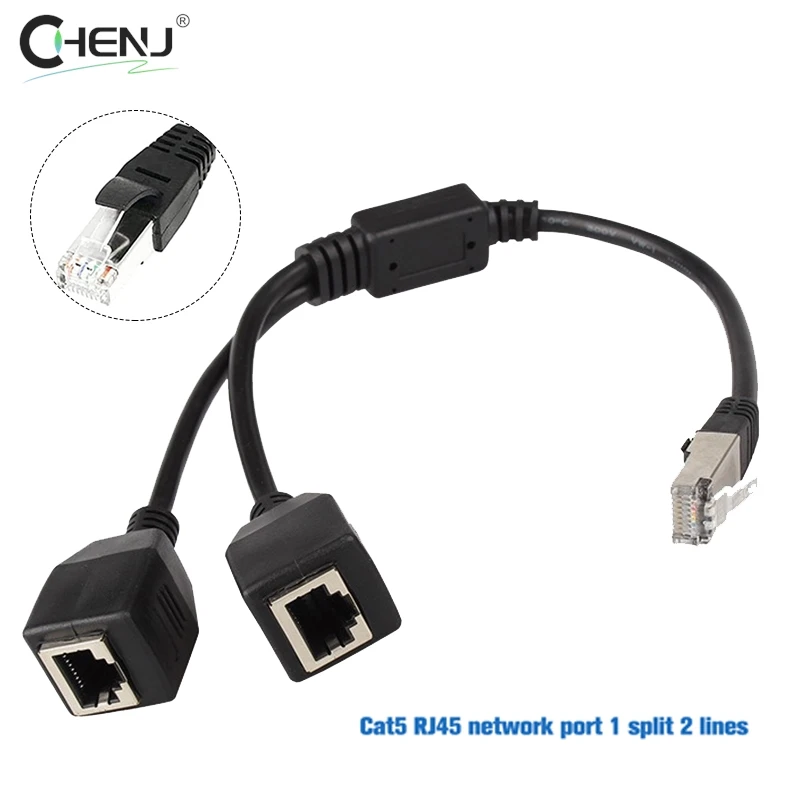 RJ45 1 Male To 2 Female Socket Port LAN Ethernet Network Splitter Y Stable Transmission Network Lead Extender Extension Cable