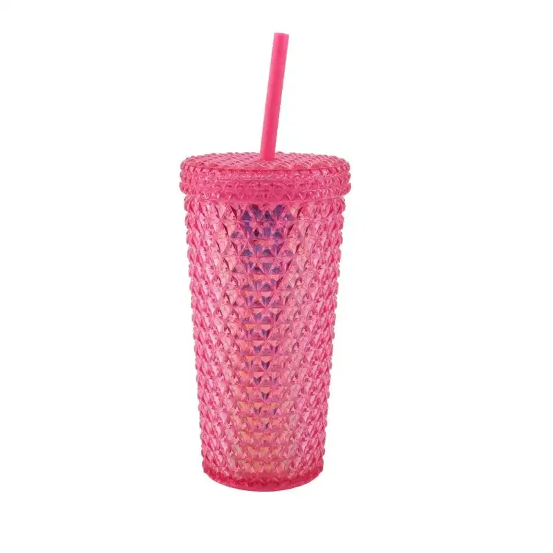 16-Ounce Acrylic Iridescent Textured Tumbler with Straw, Pink