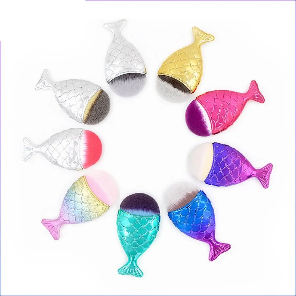 3Pcs/Set Mermaid Shape Mermaid Shape Makeup Brush Fish Tail Soft Face Blush Powder Brush Makeup Tools Colorful