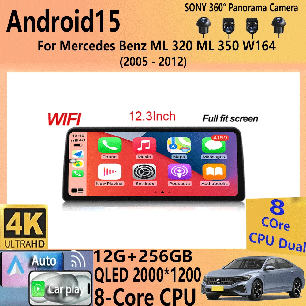 12.3 inch For Mercedes Benz ML 320 ML 350 W164(2005-2012) GL Car Radio Bluetooth Player Stereo Autoradio Carplay Multimedia GPS