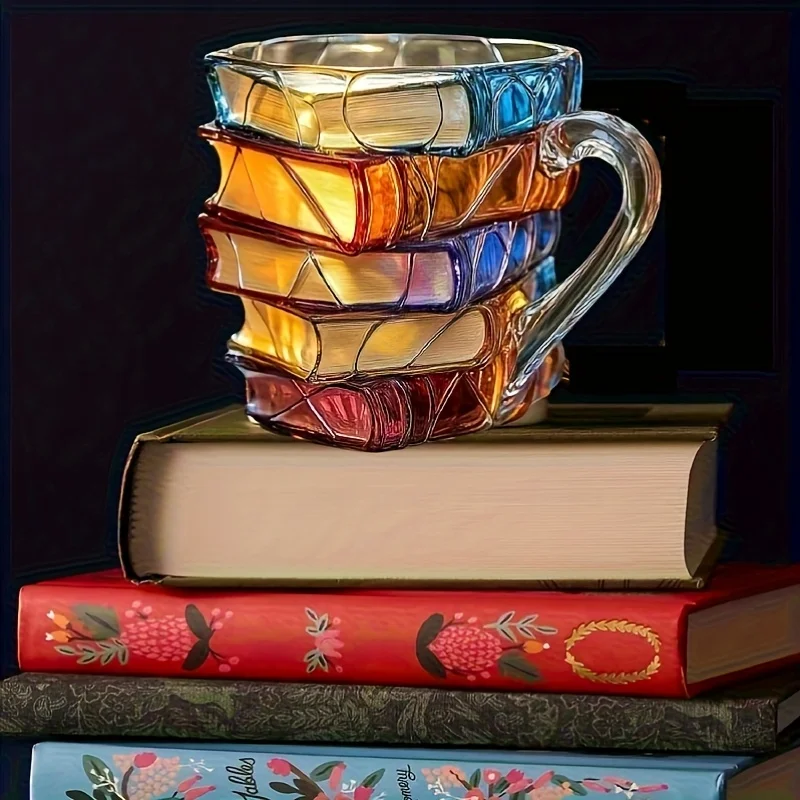 

3D Painted Book Mug Unique Stacked Books Design Coffee Cup Ceramic Gift