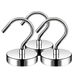 3 Pack Magnetic Hooks 60LBS Heavy Duty Magnetic Hooks, Neodymium Magnet Hooks for Hanging, Magnet with Hooks Strong Magnetic