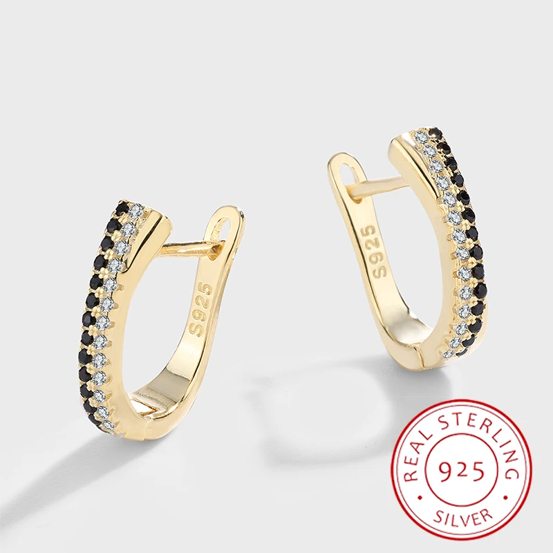 

Classic Versatile S925 Silver 14K Gold Two-color Black Synthetic Zircon Temperament Earrings