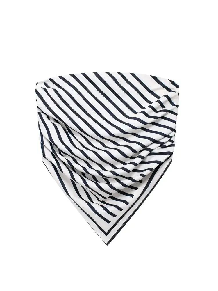 Women\'s Strapless Asymmetric Striped Bustier Tops, Straight Neck, Side Zipper, Female Camis, Sexy Fashion