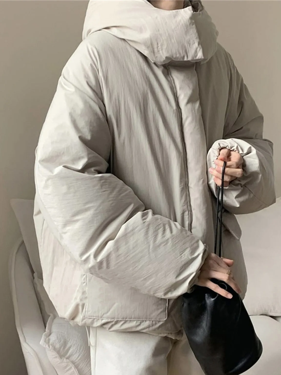 East Gate coupe ample à capuche vers le bas Jaet femmes Thiened chaud pain Sle manteau Long Sve fermeture à glissière mi-longue