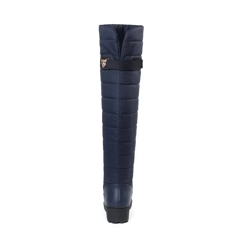 2024 Winter Women Thigh High Snow Boots Blue Waterproof Down Round Toe Lady Wedge Platform Fur Badge Over the Knee Riding Boots