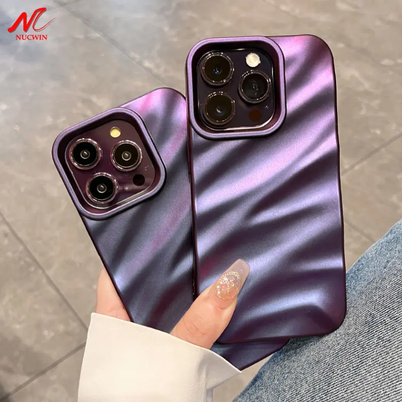 Luxury 3D Water Ripple Plating Soft Silicon Case for iPhone 11 12 13 14 15 Pro Max Plus Anti-knock Shockproof Tin Foil Mat Cover