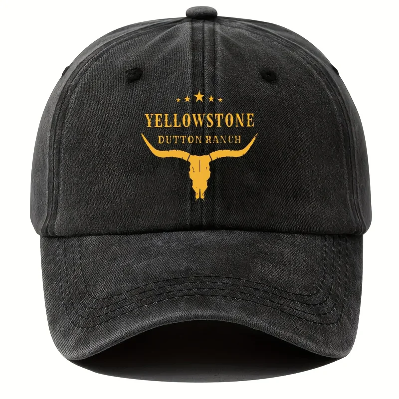 Verstellbare Retro-Baseballmütze mit Yellowstone Dutton Ranch-Aufdruck – schwarz antik, lässiger Stil für Herren und Damen