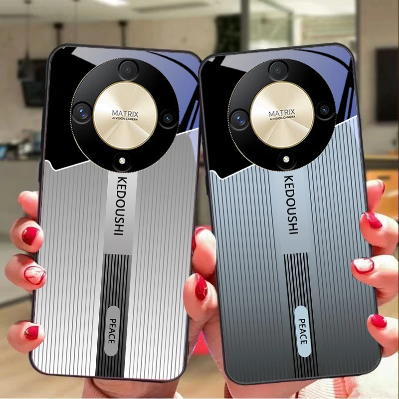 ストライプグラデーショングレー Honor 50 70 30 90 200 X5 X5b Plus X6 X8 4G 9 X9c Smart 30 Max Magic 4 5 Pro 7 Lite ガラス製スマホケース