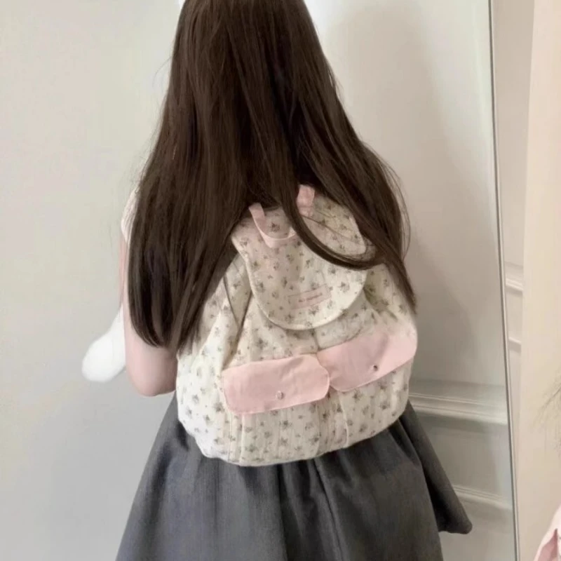 2024 Women Fashion New Casual Backpack Girls Sweet Kawaii Flower Schoolbags Y2k Aesthetic Chic All Match Backpacks for Students