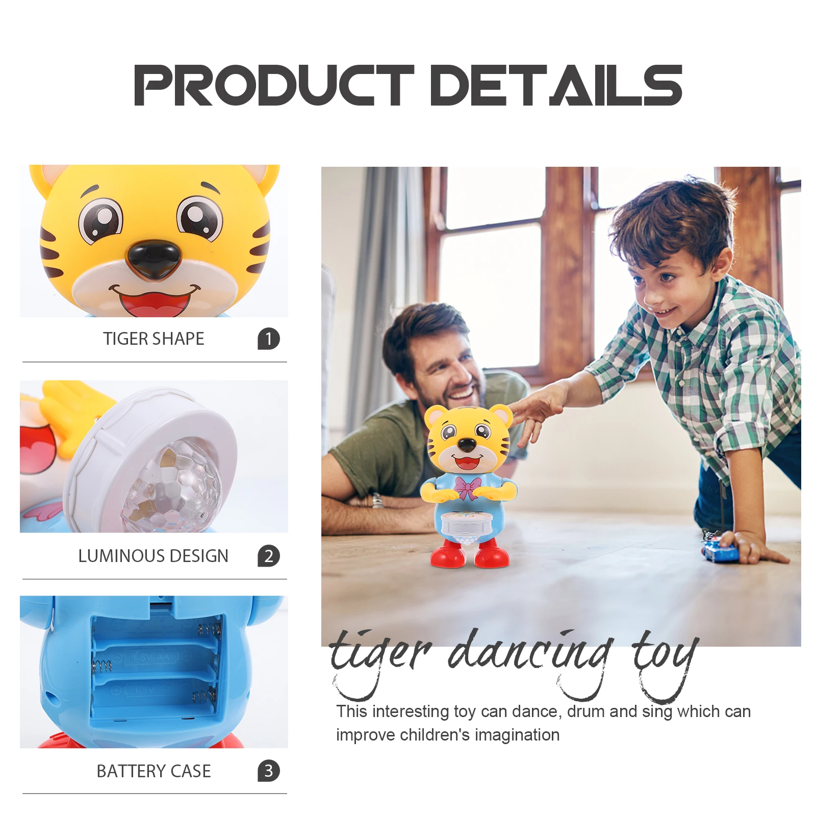 Drumming Tiger Robot Dancing Singing Musical For Kids Children Gift Baby Educational Playtime Interactive Learning