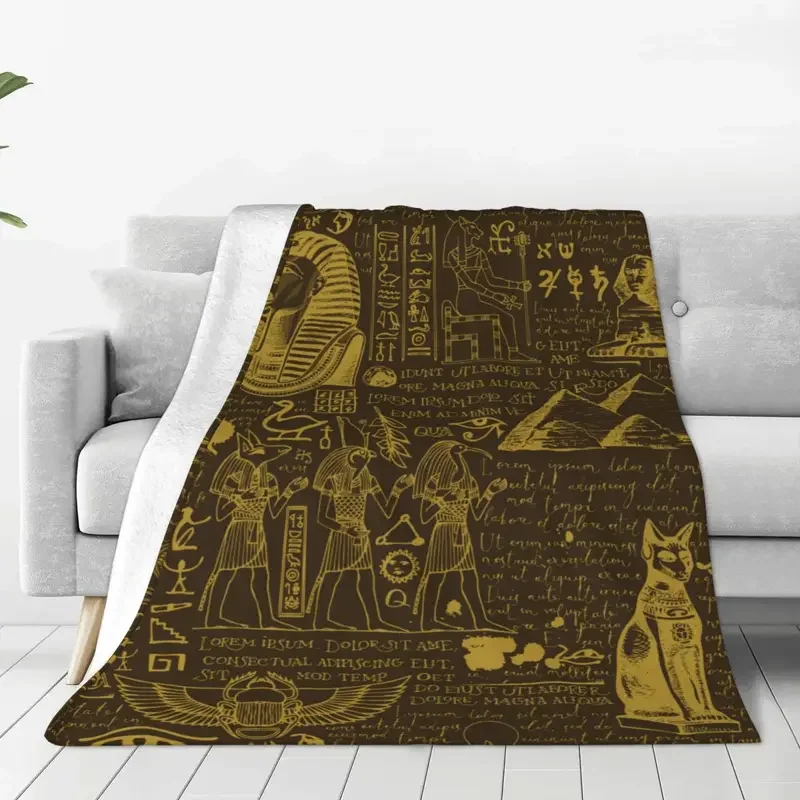 

Ancient Egypt Egyptian Hieroglyphs Blanket Fleece Print Egypts Gods Portable Super Soft Throw Blanket for Bed Couch Bedspread