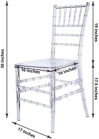 Efavormart Pack of 12 | Clear Resin Transparent Chiavari Chair Armless Stackable Chairs Crystal Clarity, Invisible Plastic Const