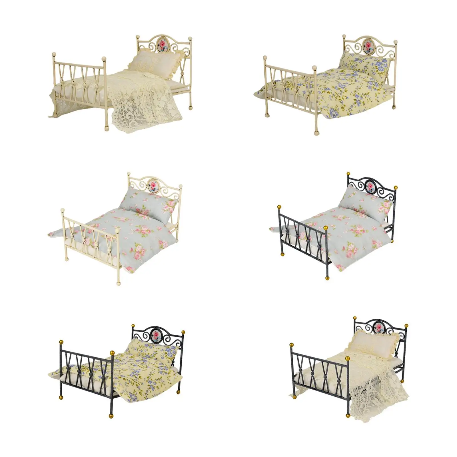 1:6 Modello di letto Accessori per la decorazione della casa delle bambole in miniatura Accessori per scene fai-da-te Fai finta di giocare a Letto in miniatura per la decorazione della camera da letto