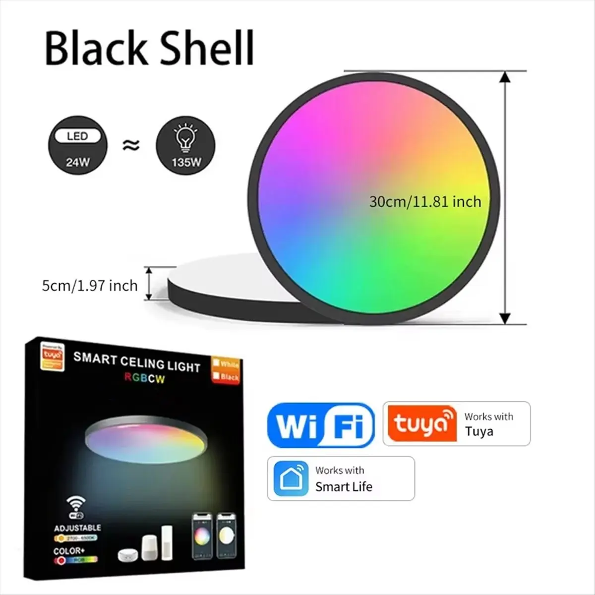AA25 Tuya WiFi Smart LED Ceiling Light AC 220V 24W RGBW Round Ceiling Lamp Lighting for Home Voice Control B