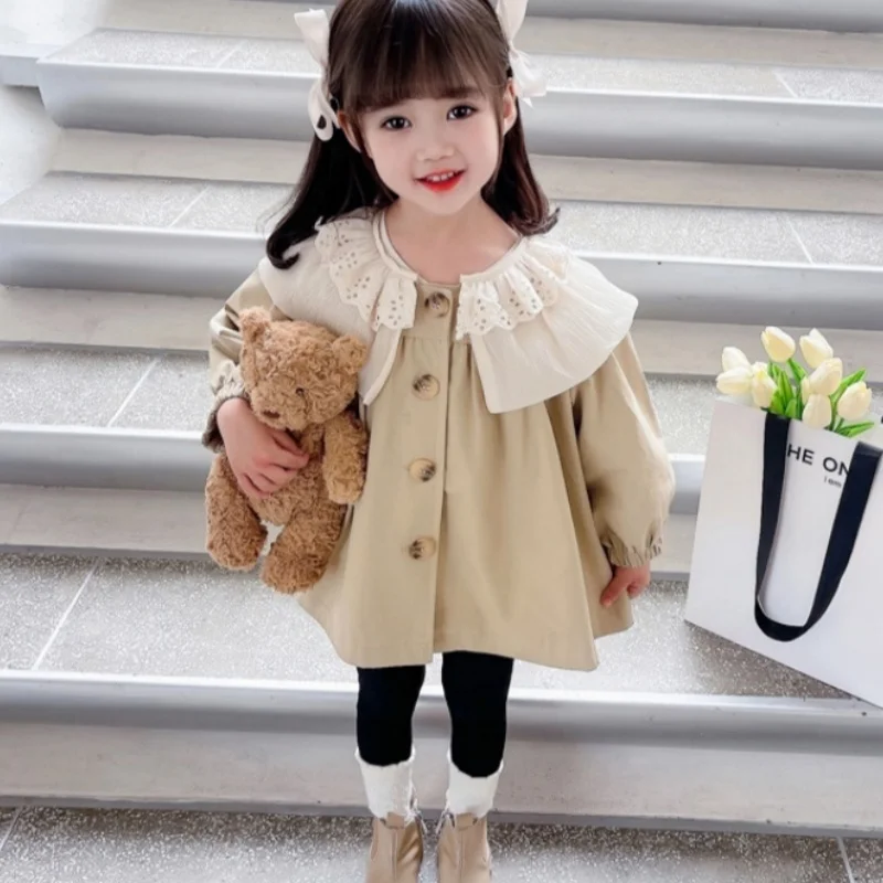 Girls Coat Windbreak Jacket Cotton Outwear 2026 Vintage Spring Autumn Outdoor Kids Windproof  Children's Clothing