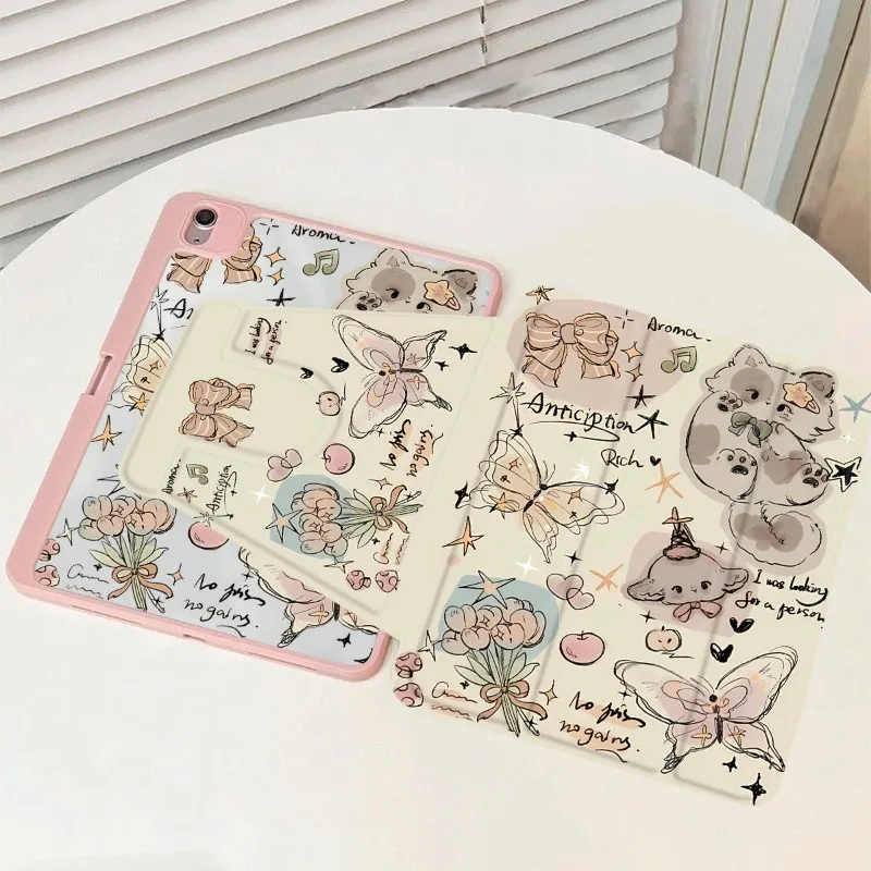 Hand Drawn Butterfly Smart PU Case for IPad Air 5 Air 4 10.9 Pro 11 2nd 3rd 4th Ipad Mini6 8.3 Ipad 5th 6th 9.7 Air 2/3 10.5