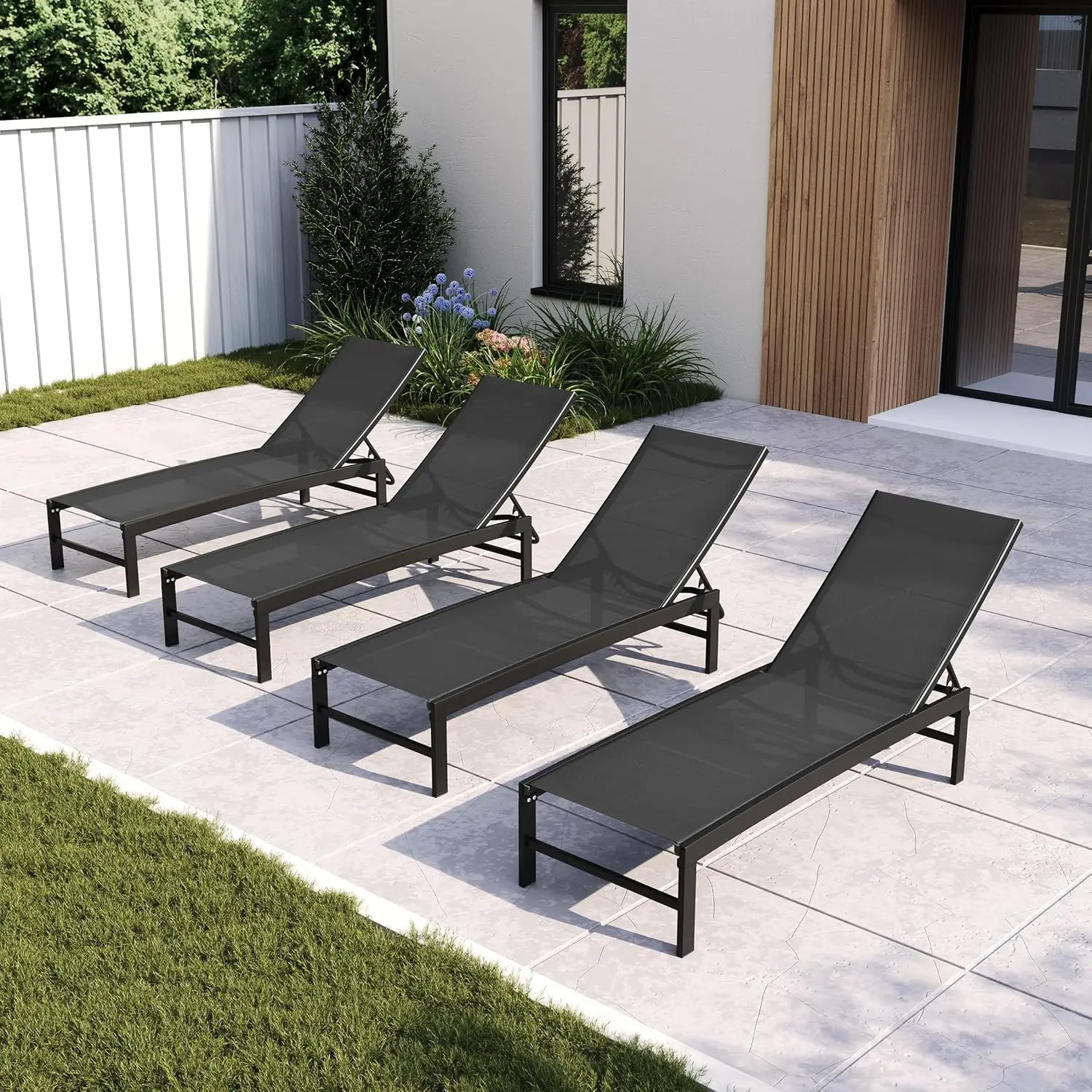 

Всепогодный регулируемый шезлонг-трансформер с 4 положениями наклона спинки для сада, балкона, бассейна, на заказ