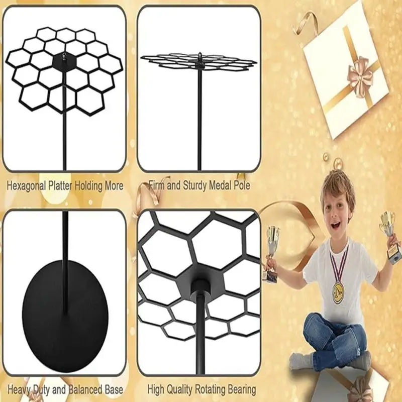  Display Stand Metal Texture Rotating Award Holder for Basketball Running