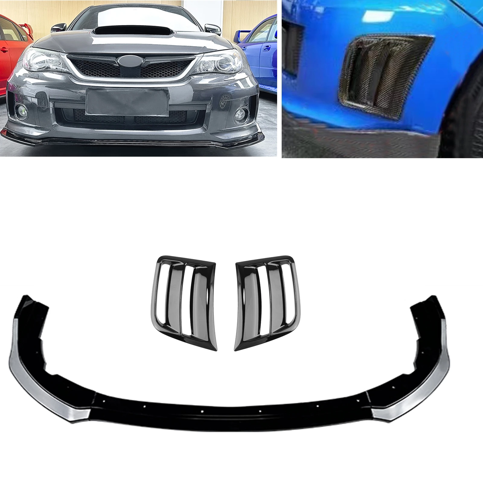 

For Subaru Impreza WRX STI 2011 2012 2013 2014 Glossy Black Front Bumper Spoiler Lip Splitter + Side Air Vent Intake Frame Cover