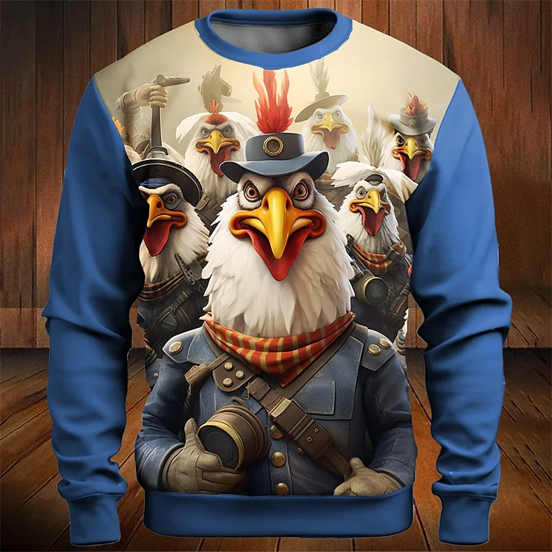 3D พิมพ์ Cool Chicken Officer เสื้อกันหนาวผู้ชายรูปแบบลิงตลก Pullovers Casual หลวม O-คอยาวแขนยาว Unisex Hoodies