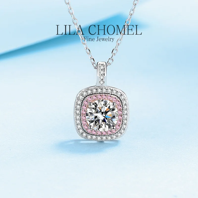 

New 1Ct D Color Moissanite Necklace for Women Sparkling GRA Diamond Pendant square Platinum PT950 with rose gold Wedding Jewelry