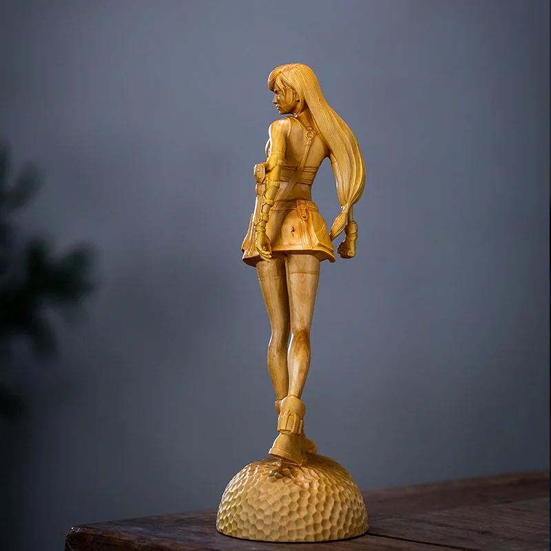 XS587 -20X6X6 CM Cool Girl Boxwood Sculpture Feng Shui Wood Carving Anime CharactersPretty Lady Collection Ornaments