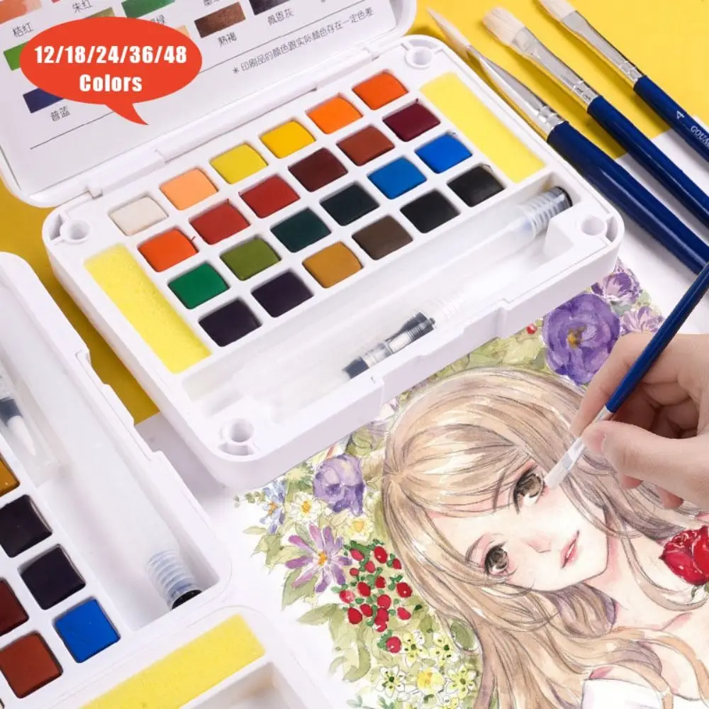 With Water Brush Pen Watercolor Paint Set 12/18/24/36/48 Colors Solid Oil Painting Kit Painting Pigment Set Students