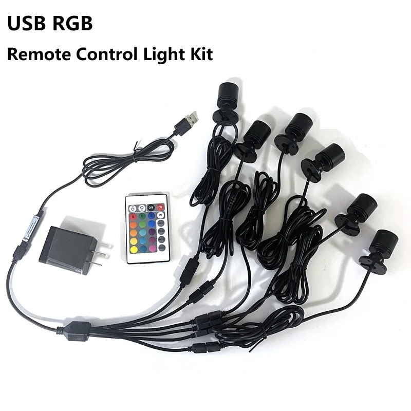 

ELSOTE USB RGB Light Remote Control Light Kit 16M Colors No Drill Cabinet LED Spotlight for Display Case PC Gaming Mini 1W 3W
