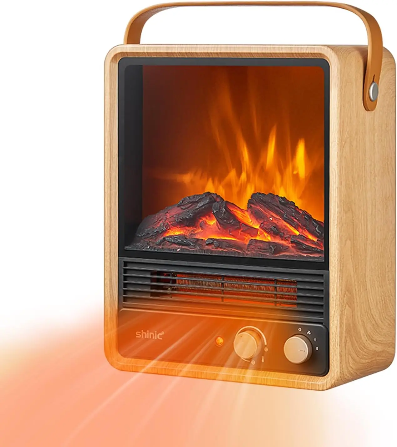 

Портативный каминный обогреватель мощностью 1500 Вт с термостатом, реалистичным 3D-пламенем и потрескивающим звуком, ETL в списке, дуб