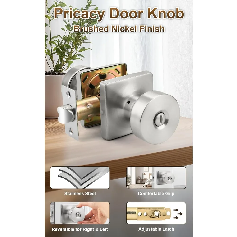 مجموعة مقابض أبواب الخصوصية بدون مفتاح مكونة من 4 قطع، مقابض قاعدة مربعة داخلية لغرفة النوم والحمام، مقابض أبواب بتصميم كلاسيكي للتعزيز