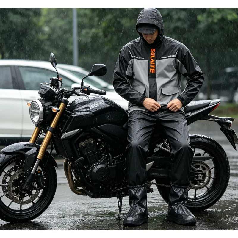 Offroad Dirt Bike Riding SULAITE Unisex Rain Suit High Waterproof Seam Sealed Detachable Hood Night Reflective Rain Gear Items
