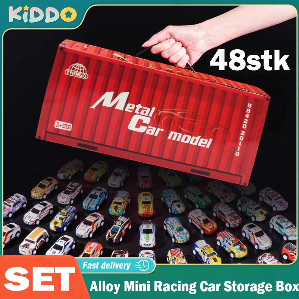 48stk Kids Alloy Mini Racing Car Storage Box Pull Back Car Set Container Wiele pojazdów Kolekcje Zabawki dla chłopców Prezent świąteczny