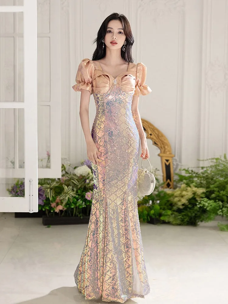 Split Heavy Industry Light luxury niche style Host banquet adult flash dress