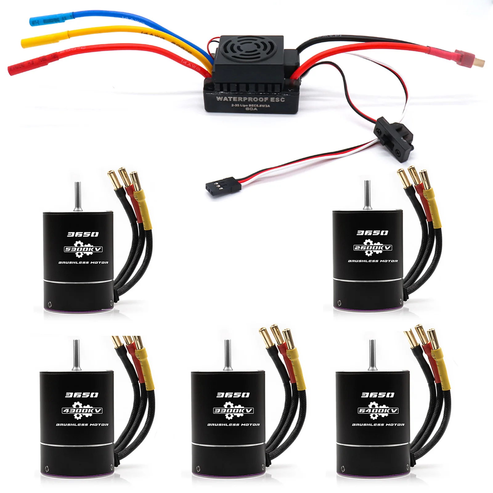 RCZIPROY RC 3650 Borstelloze Motor 80A ESC Combo Waterdicht Hoog Koppel 2600KV-6400KV voor 1/10 RC Auto Truck Buggy Off-Road - afbeelding 2