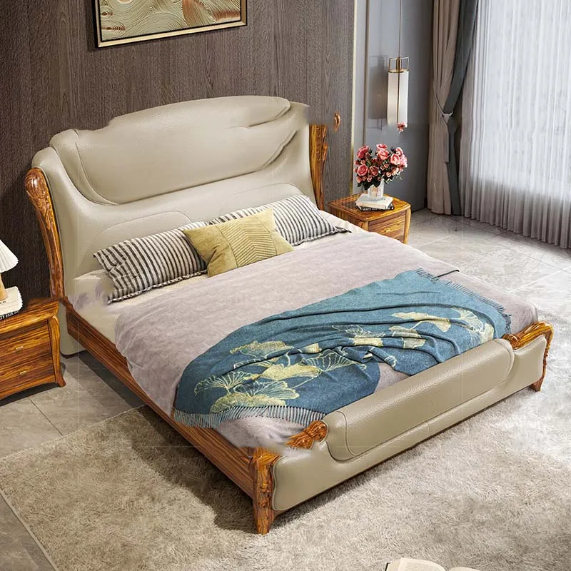 Leather Protector Double Bed Normal Headboard Lounges Modern Double Beds Bedroom Japanese Letto Matrimoniale Furniture Home