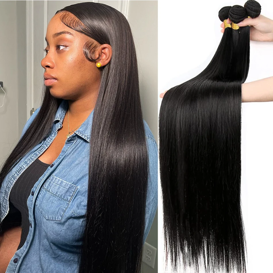 

30, 40 дюймов, прямые пучки человеческих волос, 14 А, наращивание человеческих волос, натуральные черные бразильские пучки волос, 1/3/4 пучка