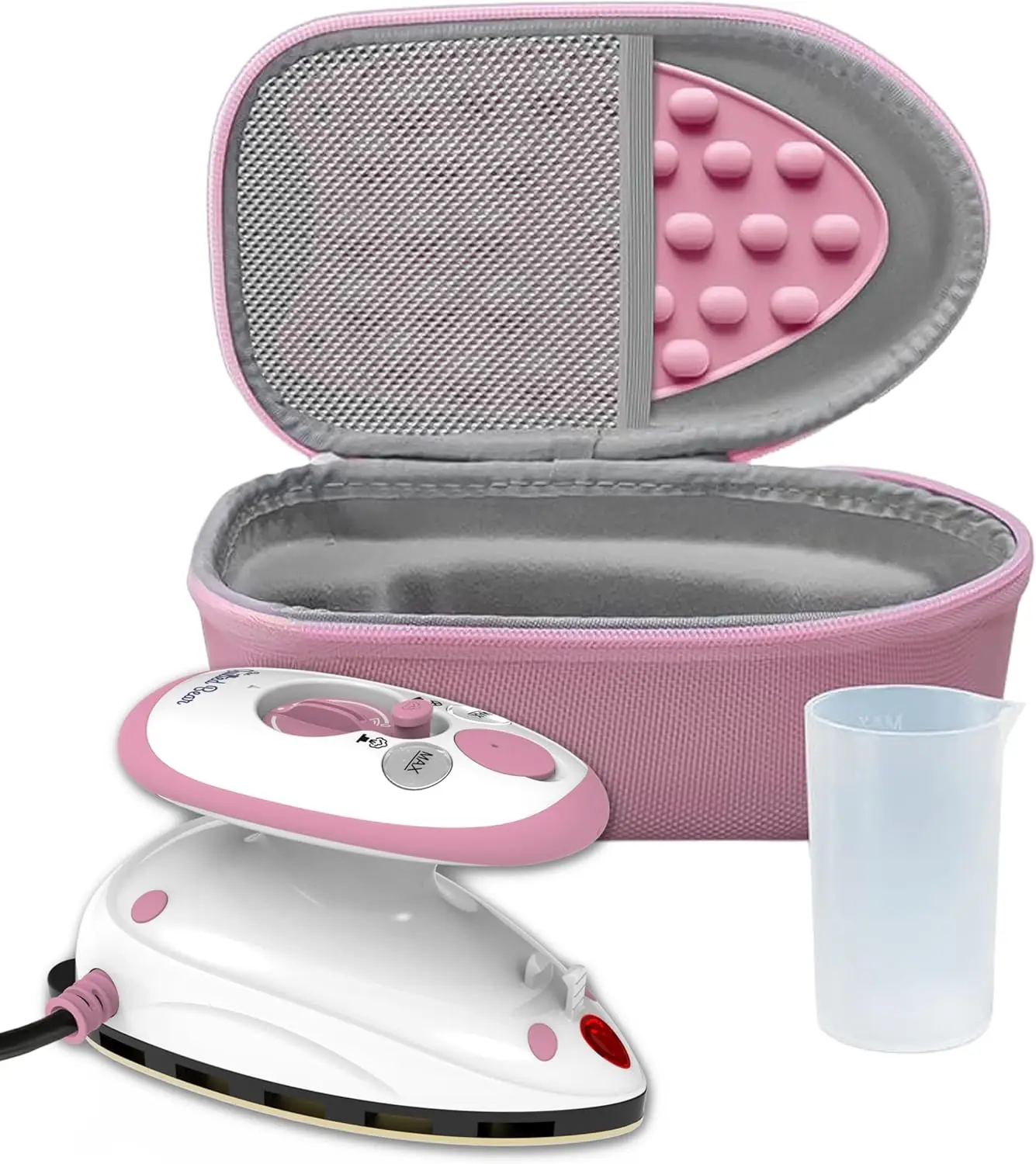 

Premium Mini Steam Iron - Lightweight Travel Iron for Quilting & Wrinkle-Free Clothes with Carry Case & Rest Set (Pink)