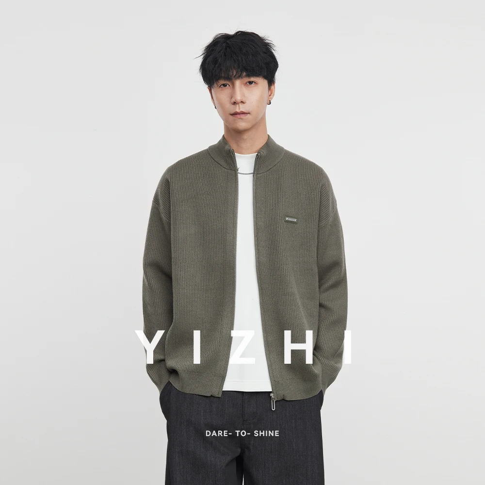 

Модный мужской вязаный кардиган с воротником-стойкой, осень-зима 2024, новый простой свободный повседневный свитер на молнии, мужские топы, куртка