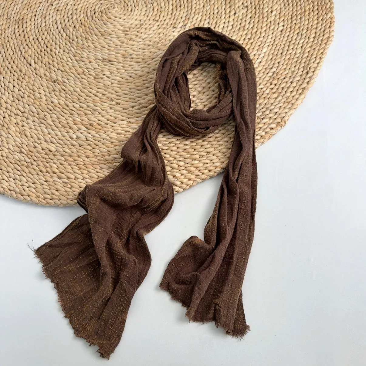 純綿長方形スカーフ折りたたみヴィンテージ単色冬ショルダーラップ芸術的な春秋多用途アクセサリー