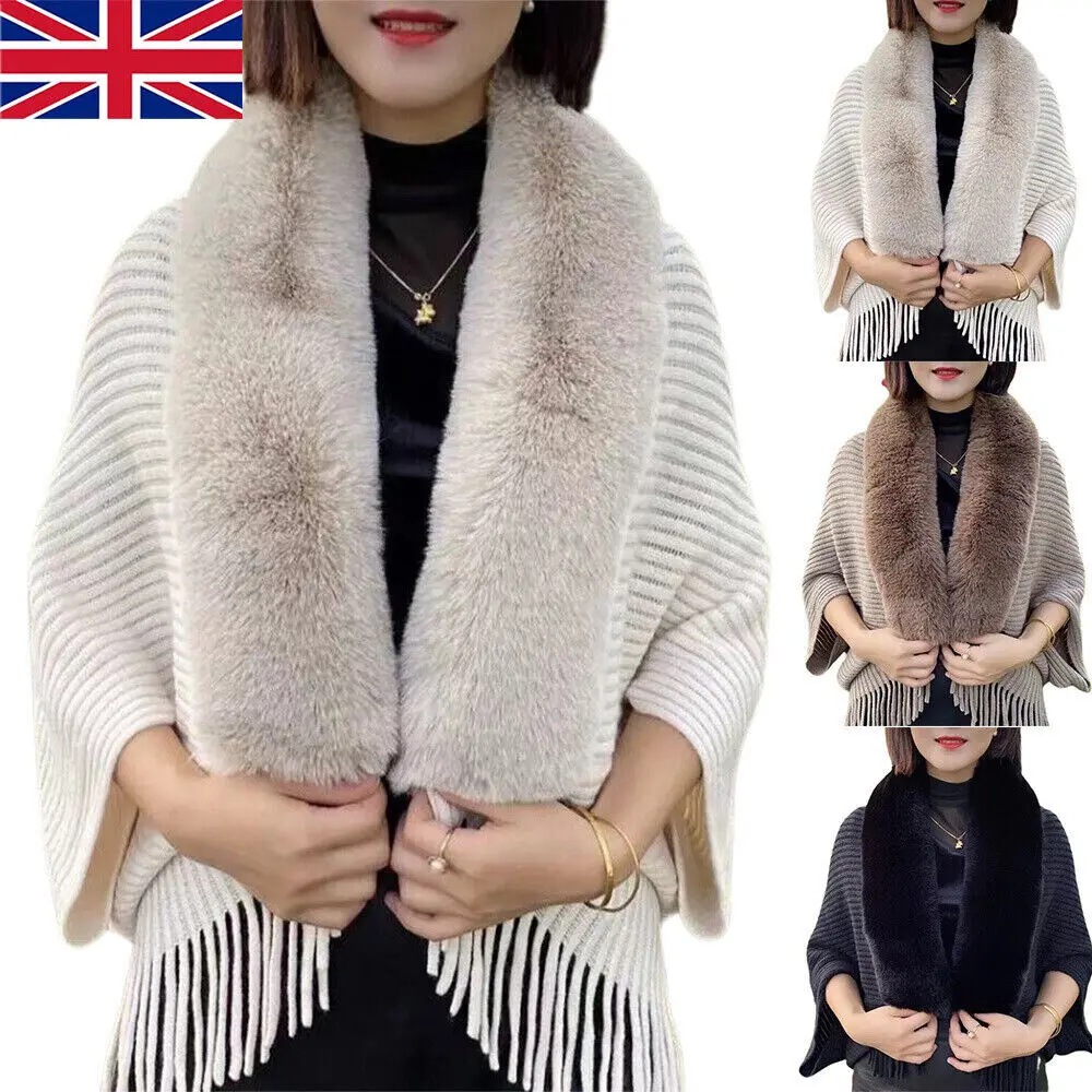 Knitting Thick Women's Loose Shawl with Faux Fur for Evening Dresses Wedding HOT