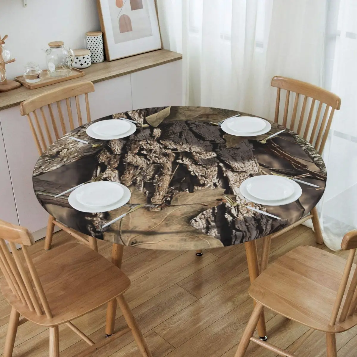Real Tree Camouflage Camo Pattern Waterproof Round Tablecloth Oilproof Table Cloth for Kitchen Events Dining Table Cover