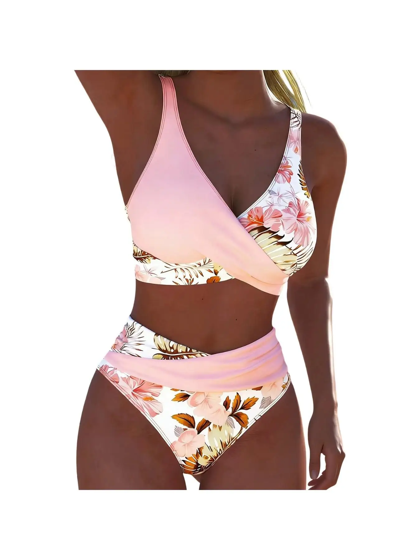 

Two-Piece Beach Outfit, Including a Printed Top And High-Waisted Swimming Trunks with Adjustable Shoulder Straps