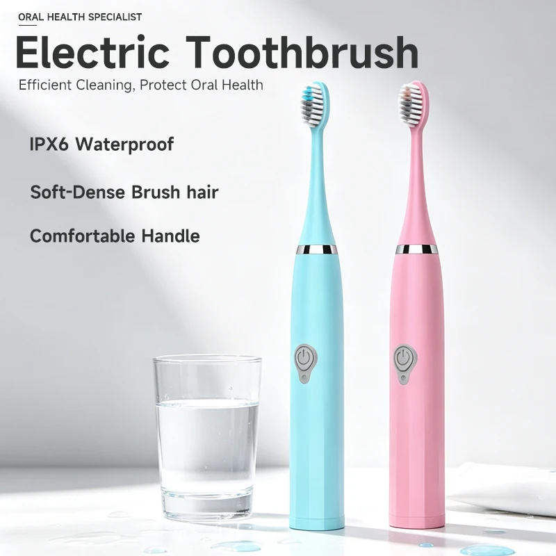 Jianpai Sonic Electric Toothbrush, Non‑Rechargeable for Adults Men Women Household Soft Bristles IPX6 Waterproof