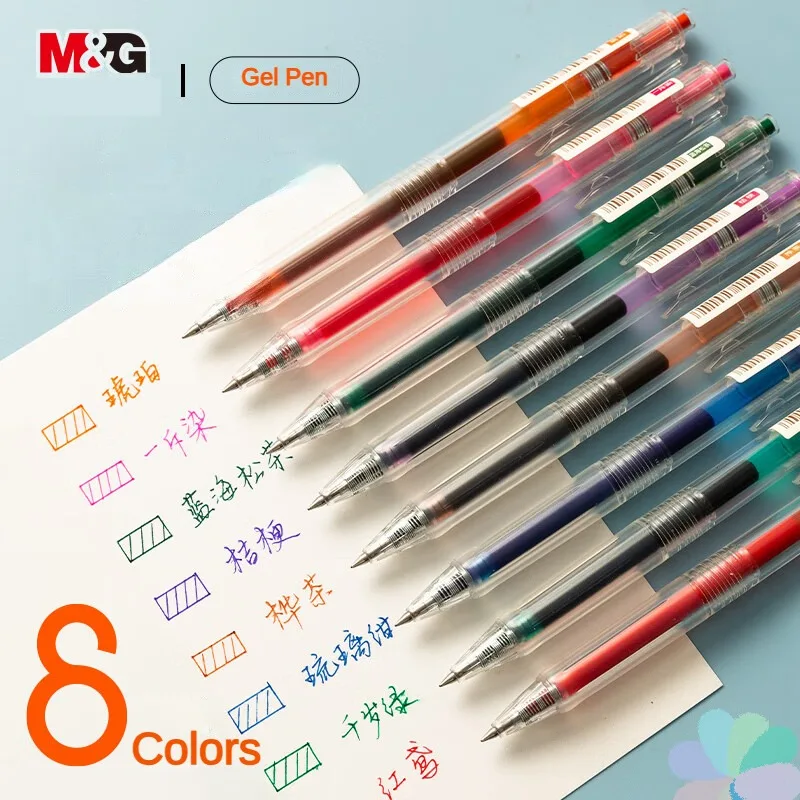 

M&G 0.5mm Color Gel Pen 8 pcs Clicker Needle Tip with Dual-Color Grip for Students Office Journaling Exam Notes @AGPH56Y9