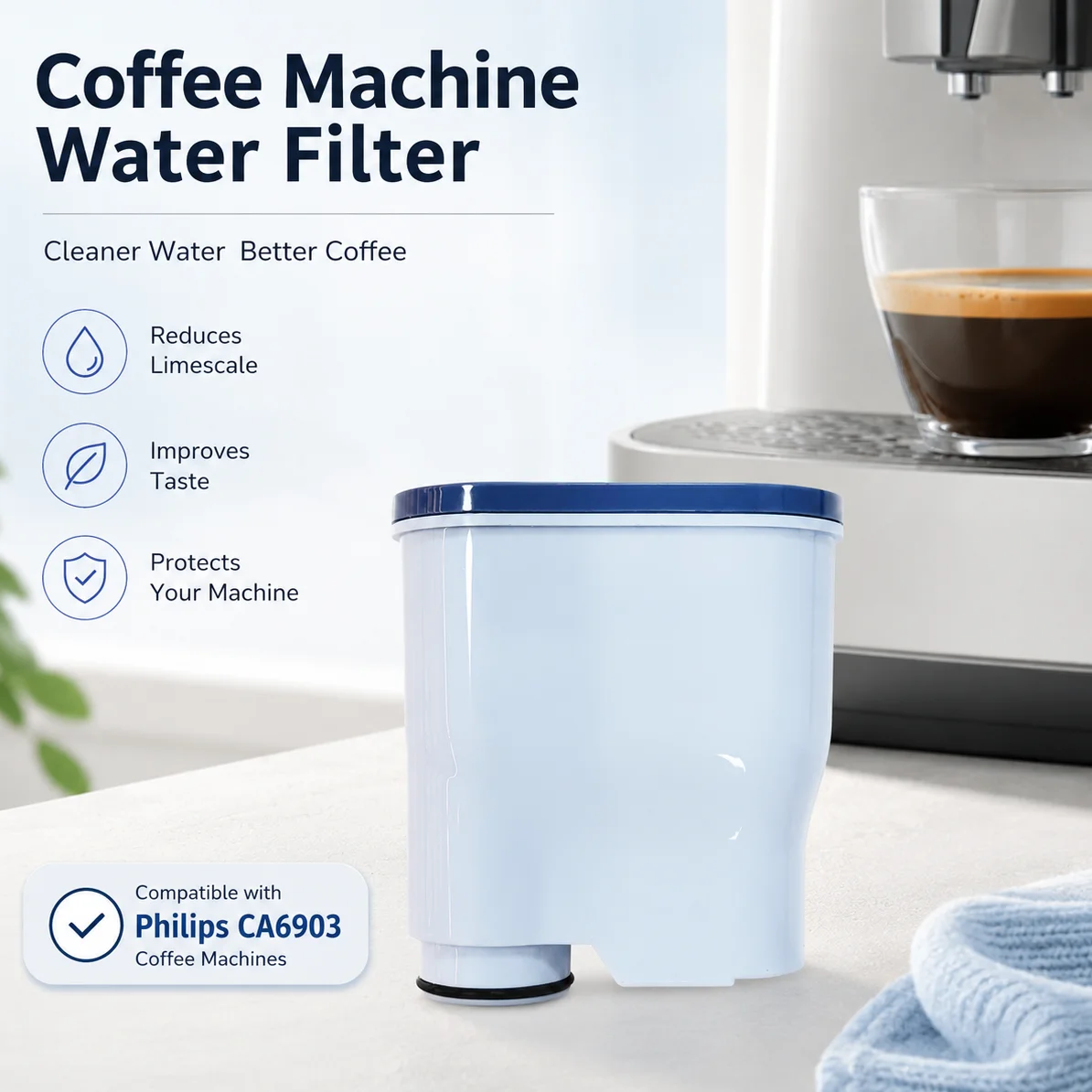 1/2/4pack Coffee Machine Water Filter Replacement for CA6903, Compatible with for Philips Saeco AquaClean, Improves Coffee Taste
