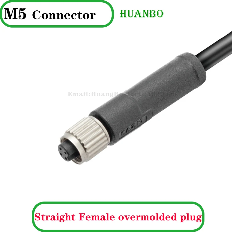 1 Meters M5 Straight Right Angled 3 4 Pins Unshielded 26AWG PVC PUR Moulded Leads Female Cable Connector