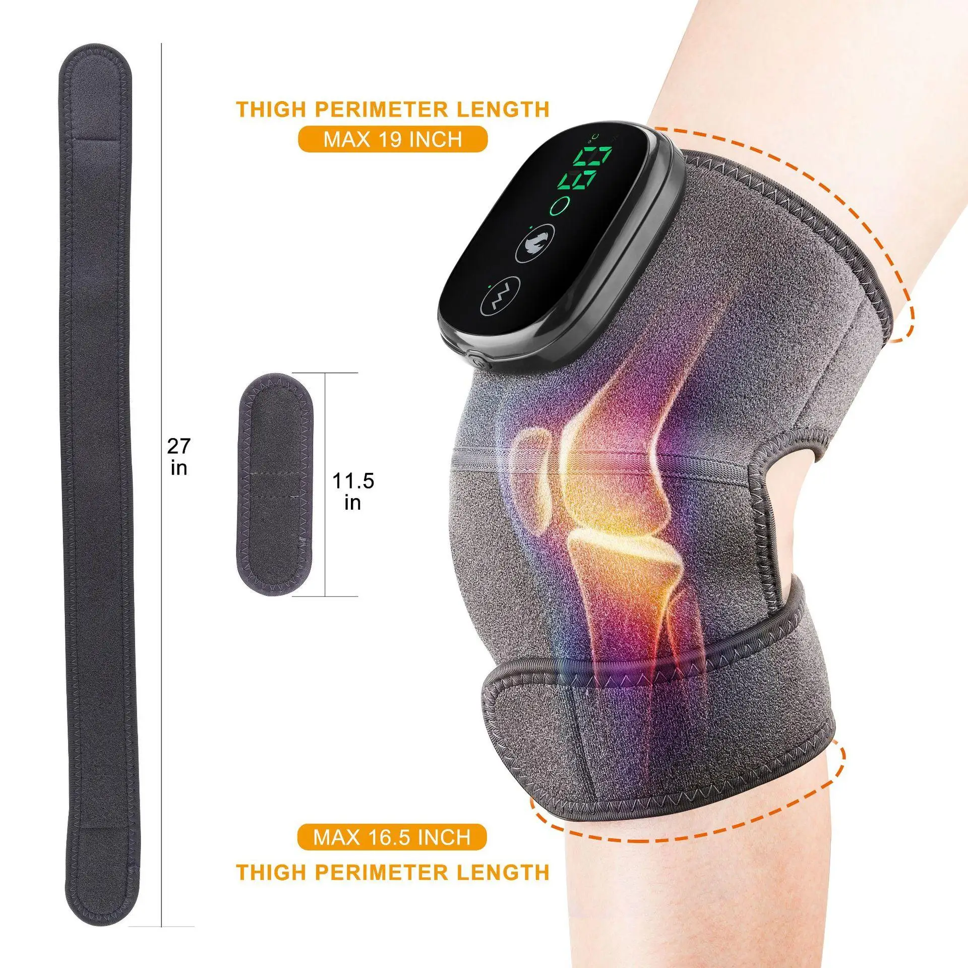 Heated Knee Massager, Heat & Vibration 3-in-1 Massager, Portable Wireless Electric Massage Heating Pad